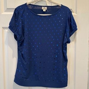 Worthington Petite XL Sparkly Blue Dot Short Sleeved Blouse